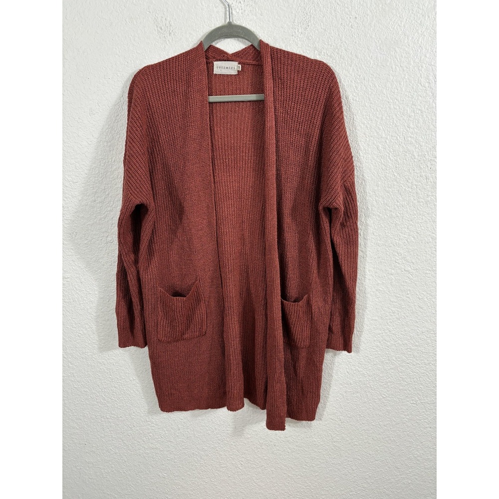 Dreamers Sweater Womens Large Rust Open Front Grandpa Cardigan Pockets Knit